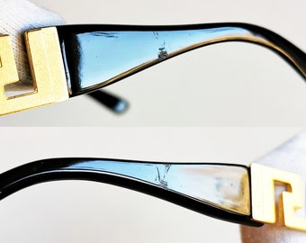 VERSACE Vintage Sunglasses Black Oval Gold Greek Key Gianni 527/T