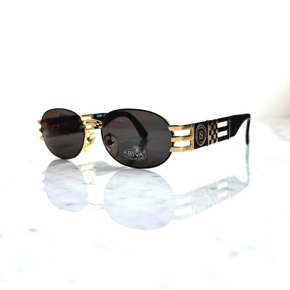 FENDI Vintage Sunglasses Oval Black Gold SL7028 Iconic Frame