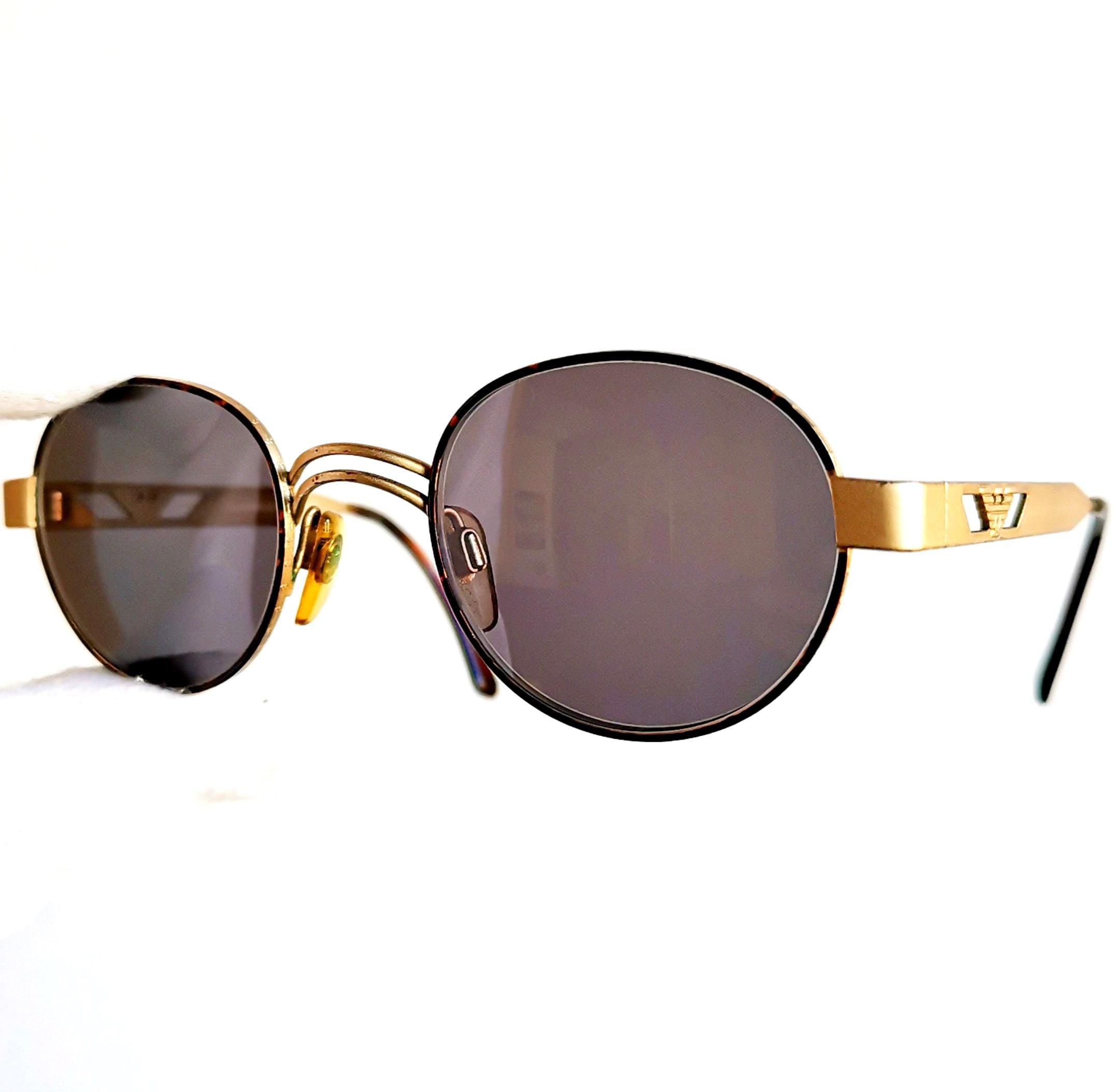 ARMANI Vintage Sunglasses Round Gold Eagle Giorgio Emporio Brown 