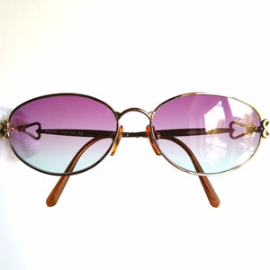 MOSCHINO oval vintage Sunglasses gold New purple berry light blue lens MM3005-S heart Valentine peace & love frame 90s y2k Lady Gaga Rihanna