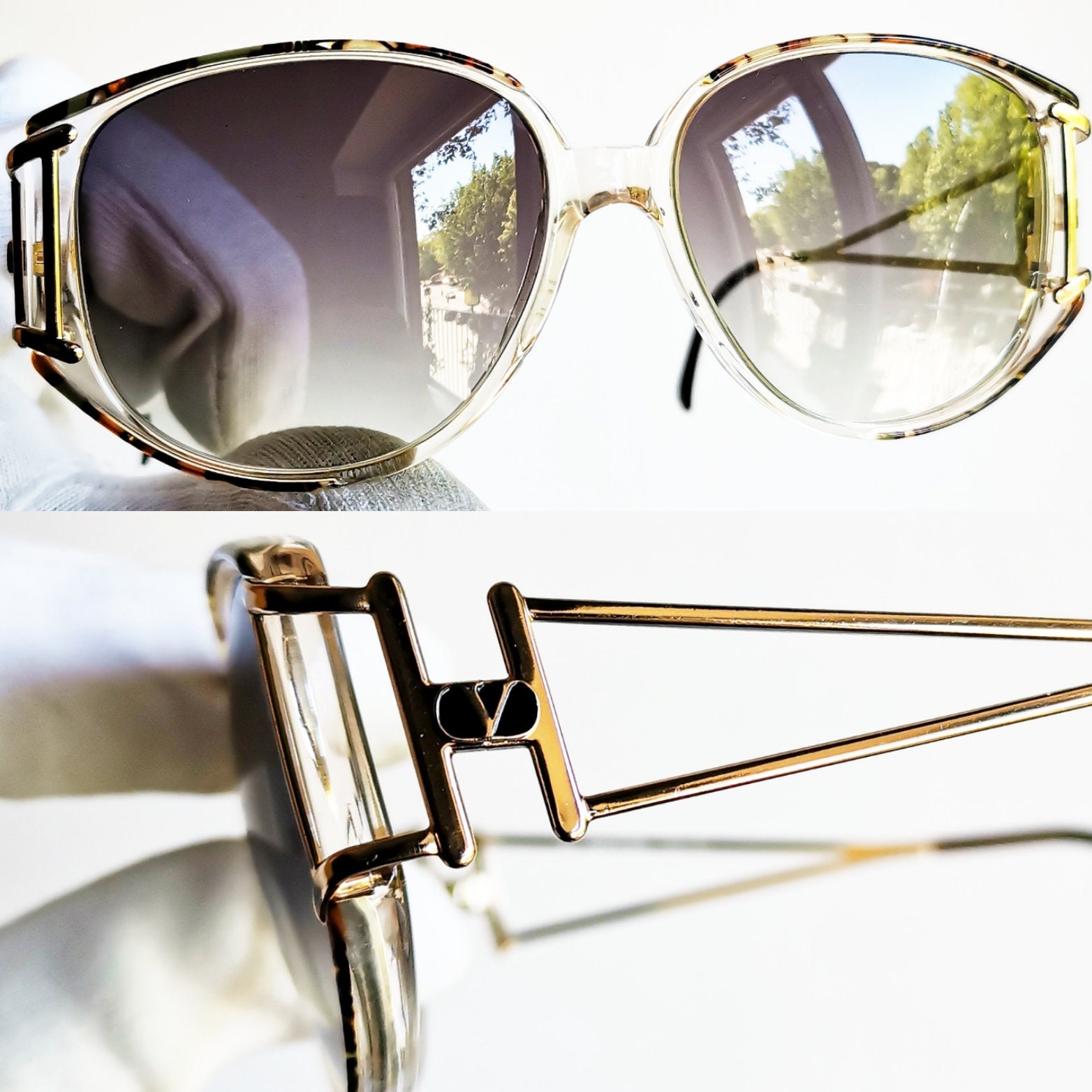 VALENTINO Vintage Sunglasses Gold Clear Brown Aviator V191 