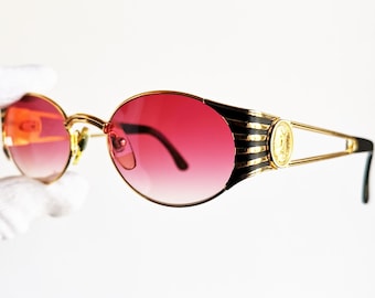 FENDI vintage sunglasses oval gold new pink lens FS300 Offset Migos safety pin temples Janus double-headed roman god coin icon frame 90s NOS