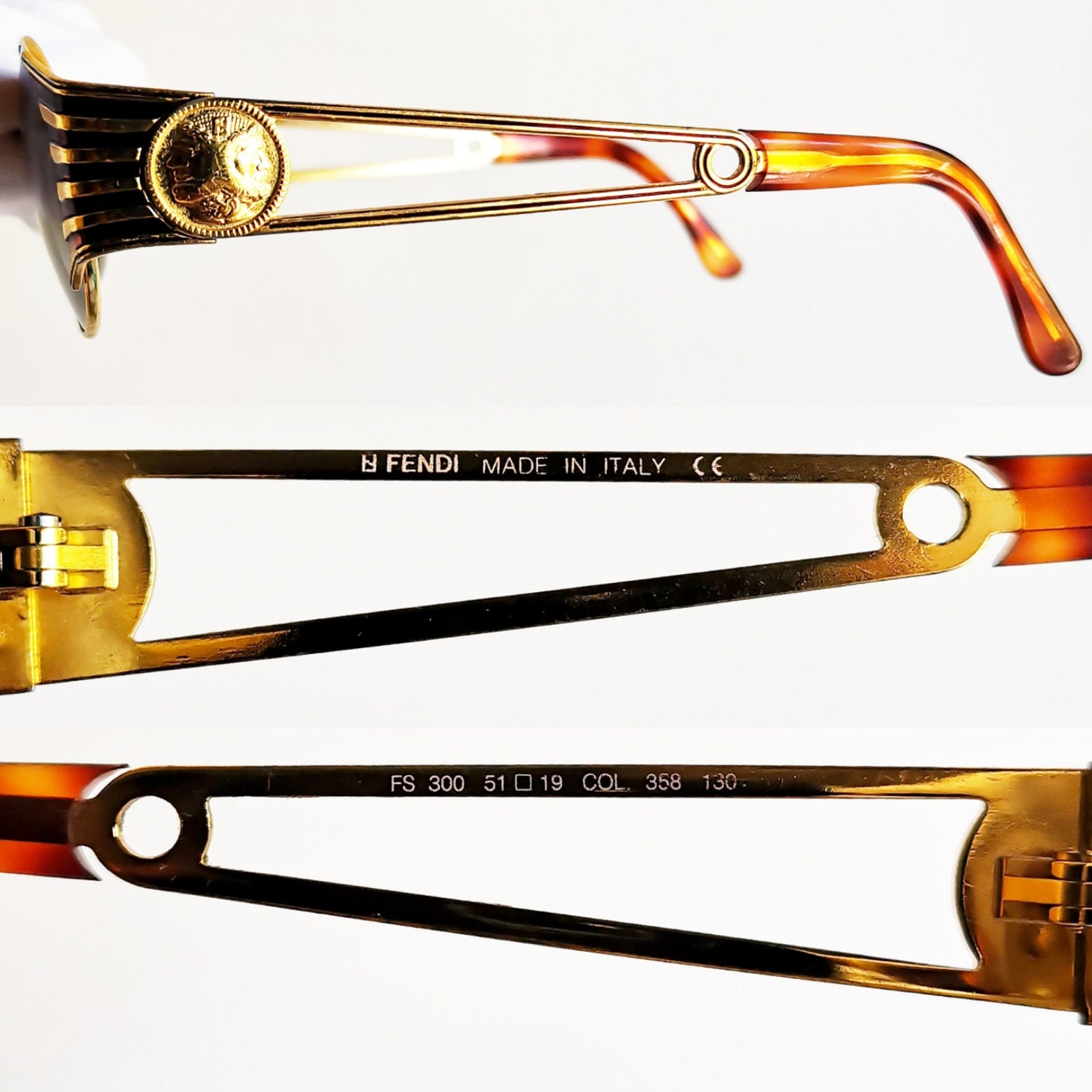 FENDI Vintage SUNGLASSES Rare Oval Gold FS300 Round Tupac