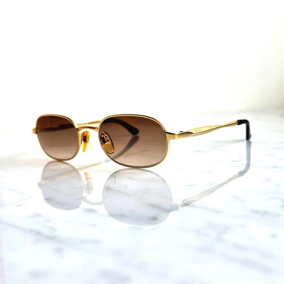 BVLGARI Vintage Sunglasses Oval Gold 101 Frame Brown Flat Blue