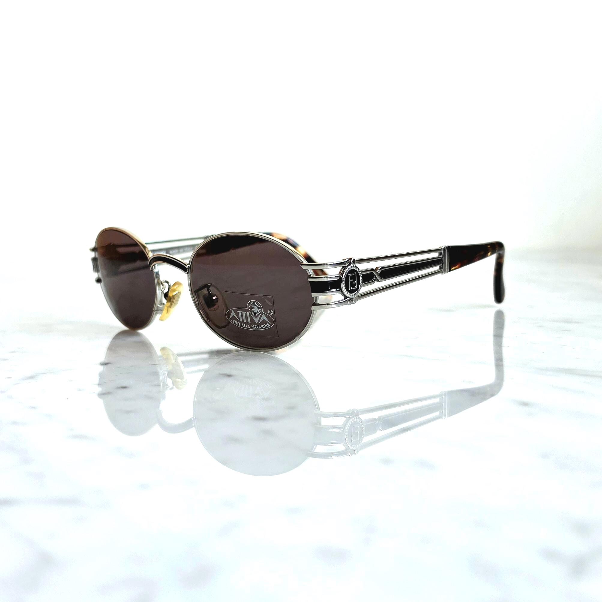 FENDI Vintage Sunglasses Oval Silver Tortoise Brown SL7031 Goth