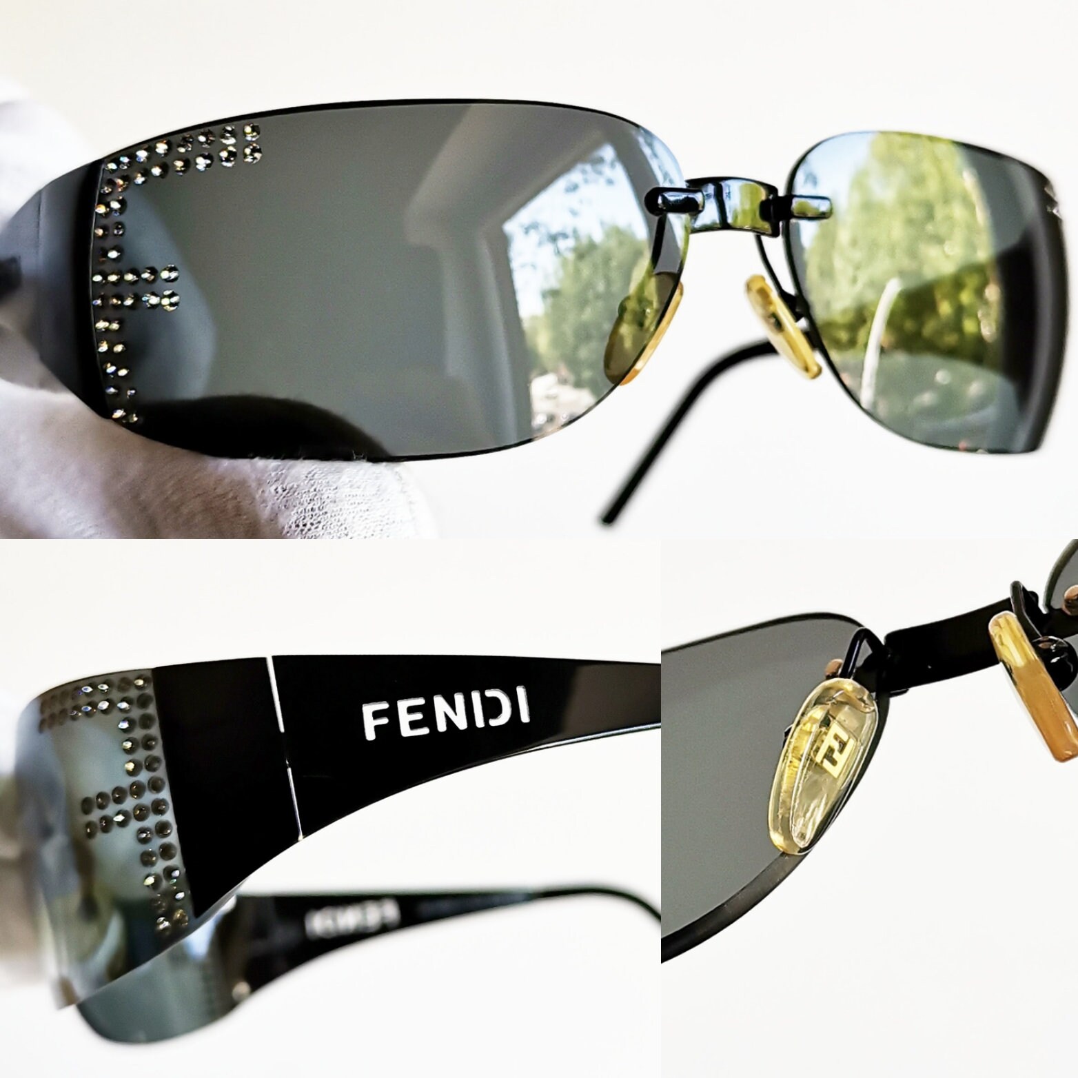 Vintage Fendi Sunglasses Wrap Shield FF Logo Black Metal Frame 90s 2000s y2k FENDI Vintage Sunglasses Wrap FF Monogram Oval Square  main image 4