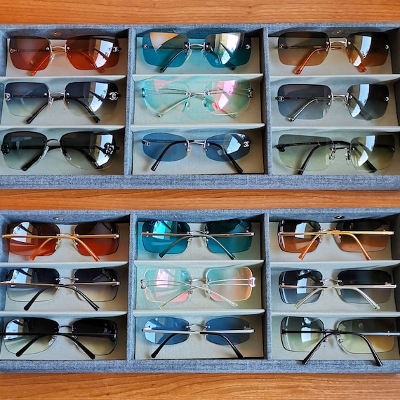 CHANEL Vintage Sunglasses Rare Square Oval White Bone Silver 
