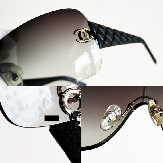 CHANEL vintage Sunglasses rare matelasse leather … - image 4