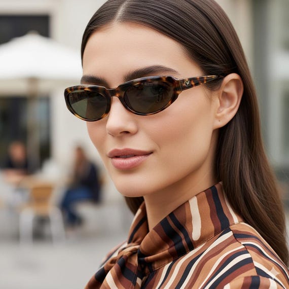 VOGUE Vintage Sunglasses Oval Small Tortoise Brown Wrap W652 90s
