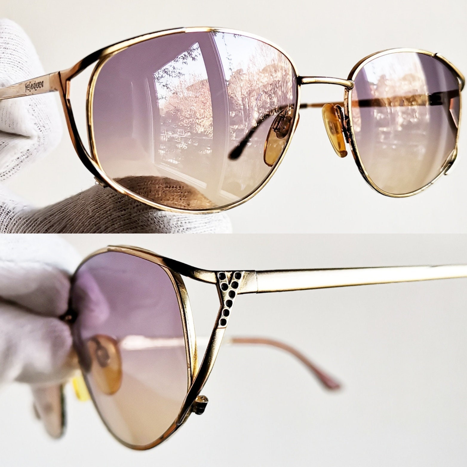 YVES SAINT LAURENT Vintage Sunglasses Ysl Rare Oval Gold