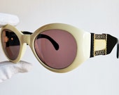 ROBERTO CAPUCCI vintage sunglasses rare white black gold round oval mask wrap oversize Migos Rihanna Lady Gaga 2Chainz Kylie Jenner new NOS