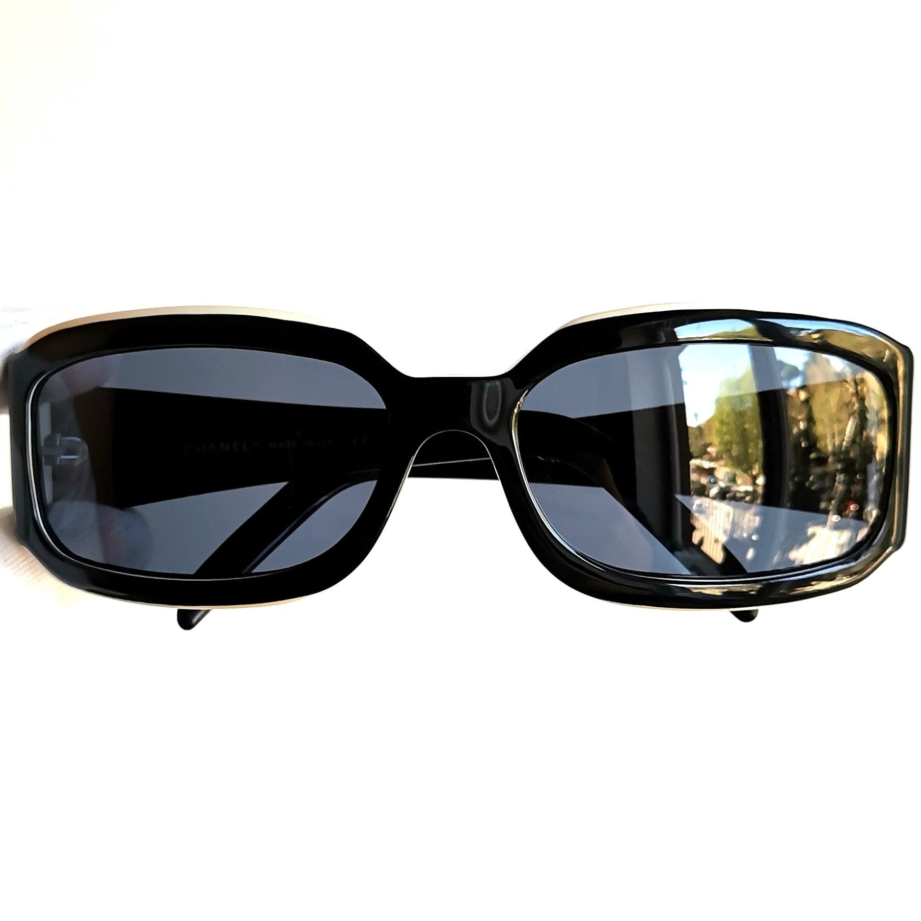 CHANEL Vintage Sunglasses Black Square Rectangular White CHANEL Vintage Sunglasses Black Square Rectangular White