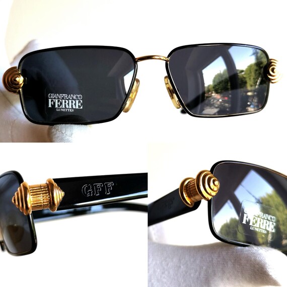 FERRE vintage Sunglasses rectangular oval gold bl… - image 3