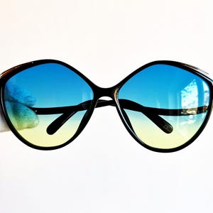 DIOR vintage sunglasses rare black gold square cateye Christian 2280 frame rhinestone butterfly oversize blue yellow lens Kelis Rihanna 90s