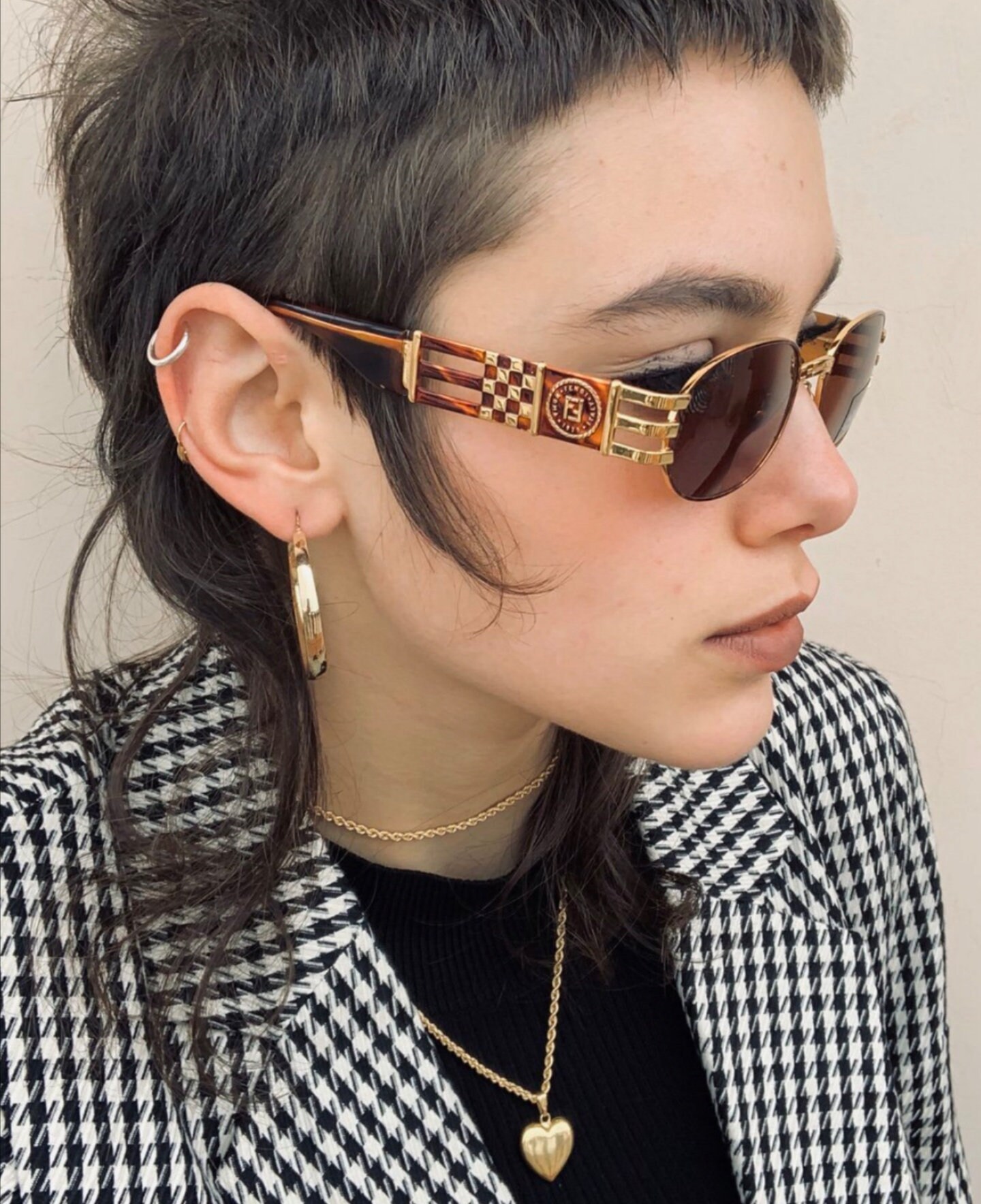 FENDI Vintage Sunglasses Rare Oval Black Gold SL 7028