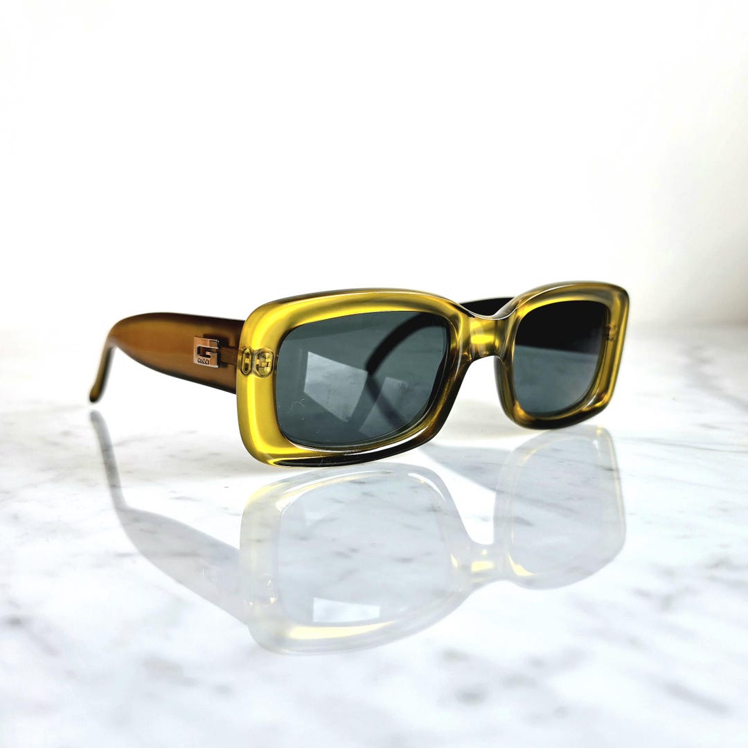 GUCCI Vintage Sunglasses Square Shiny Gold Mask Frame GG2407/N/S
