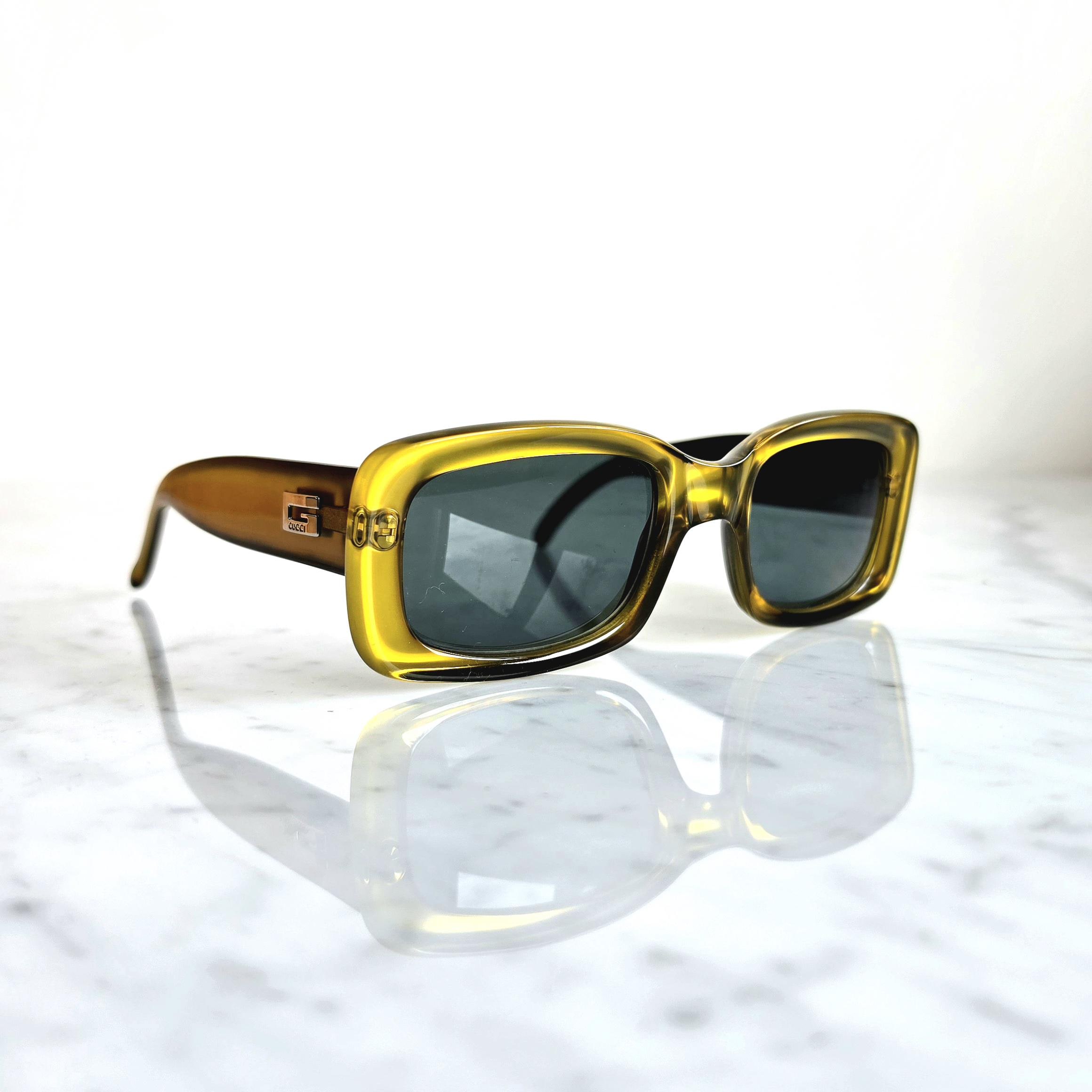 GUCCI Vintage Sunglasses Square Shiny Gold Mask Frame GG2407/N/S