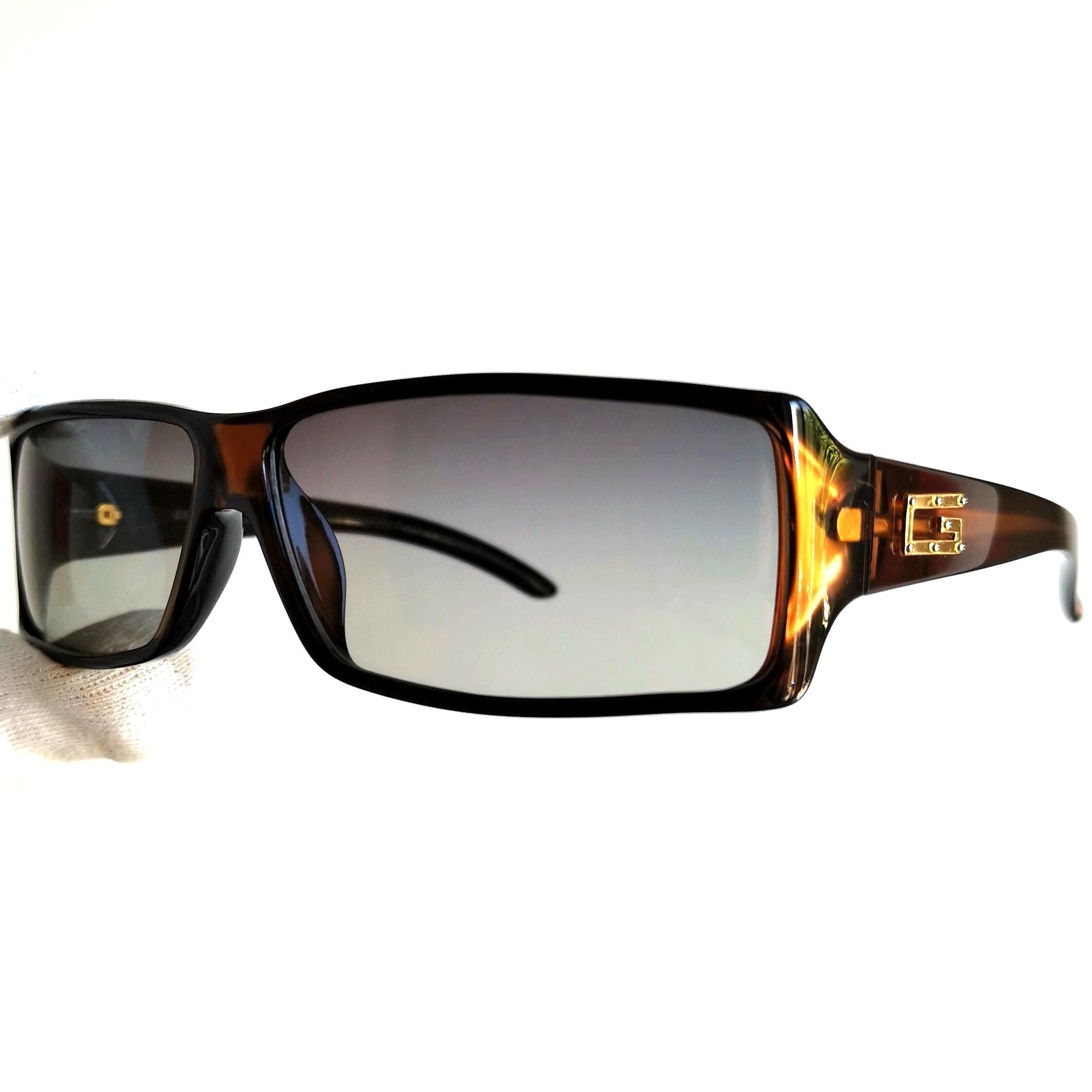 GUCCI Vintage Sunglasses Oval Light Brown Orange Gold Rectangular