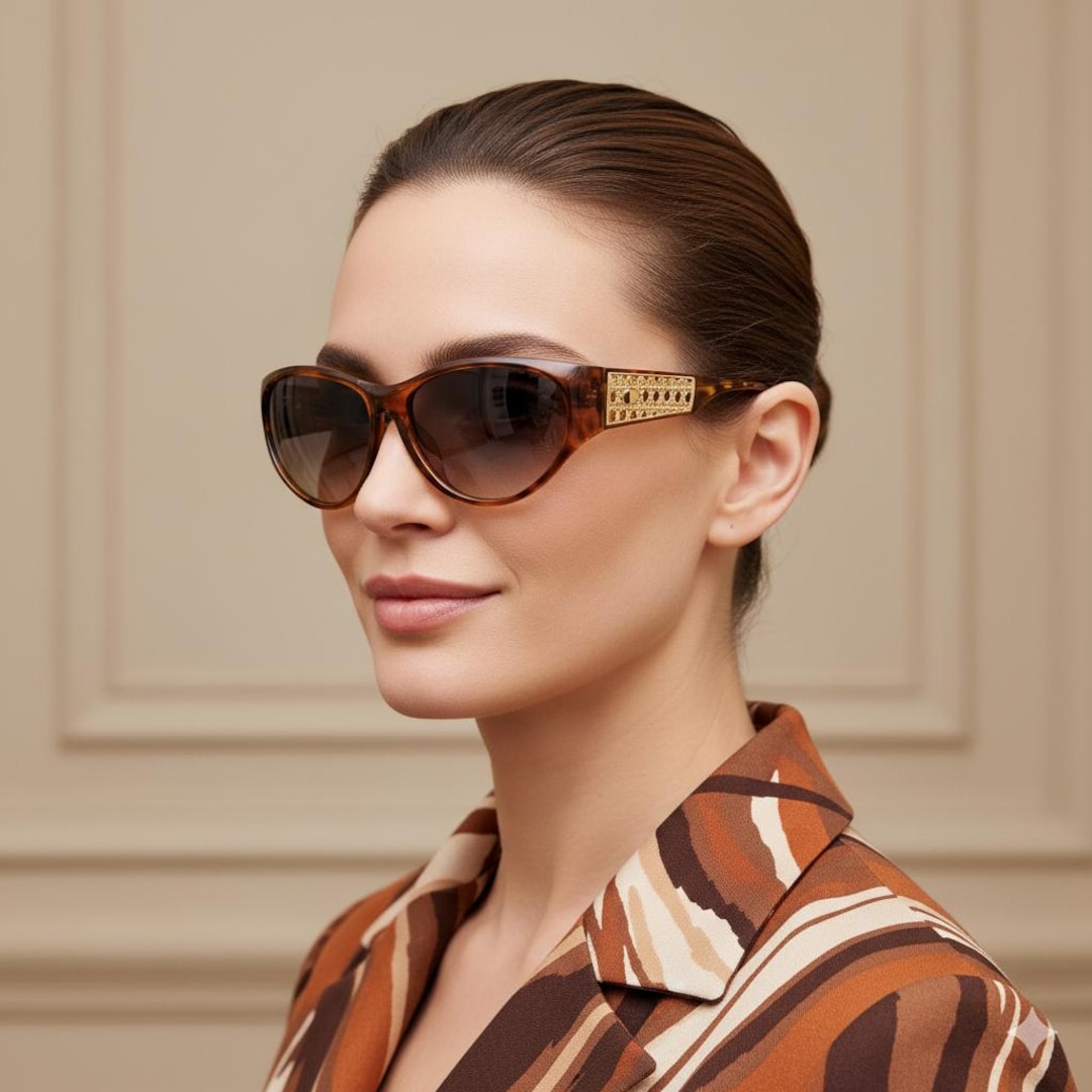 DIOR Vintage Sunglasses Gold Wrap Tortoise Brown Christian 2765