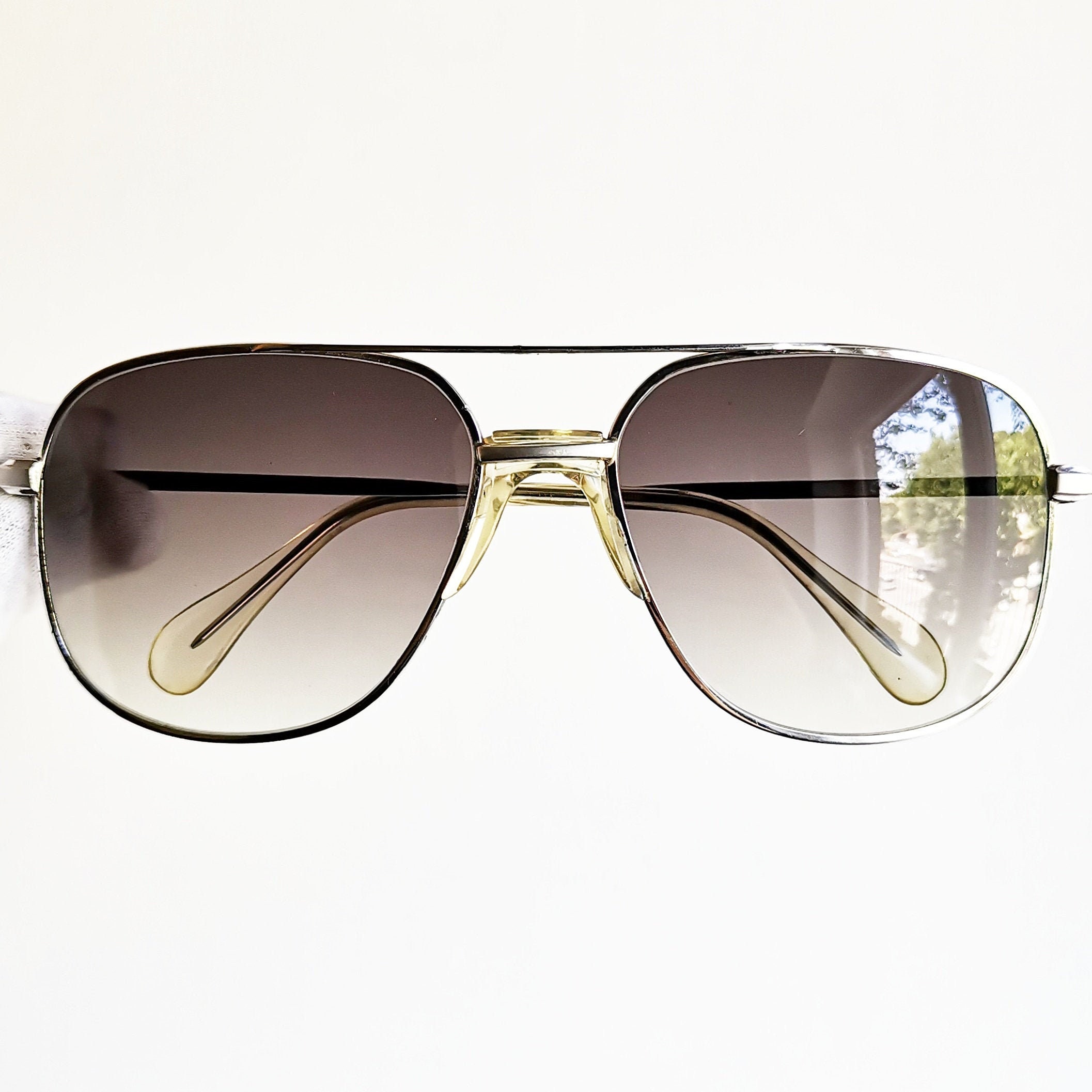 DESIL 14Kt White GOLD square sunglasses vintage rolled filled plated frame caravan rare santos tank new gray lenses silver 70s 80s