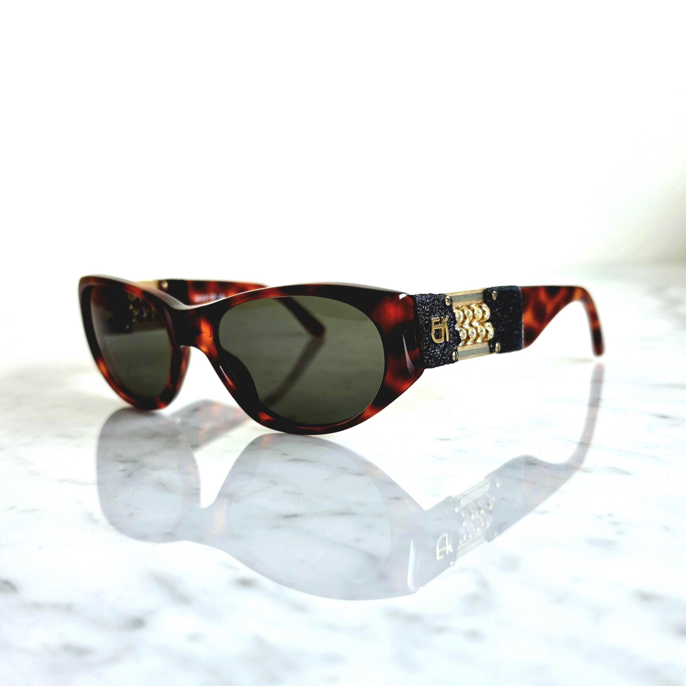 EMMANUELLE KHANH Vintage Sunglasses Brown Gold White Pearls