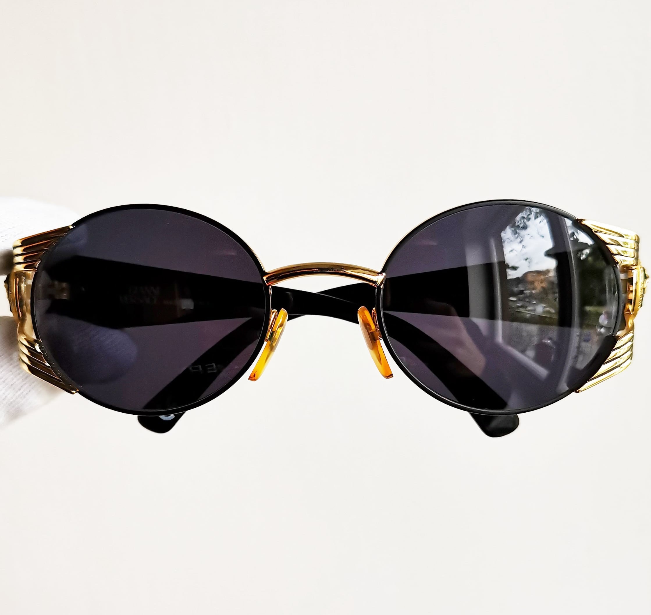 VERSACE Vintage Sunglasses S65 Black Gold Medusa Gianni 90s