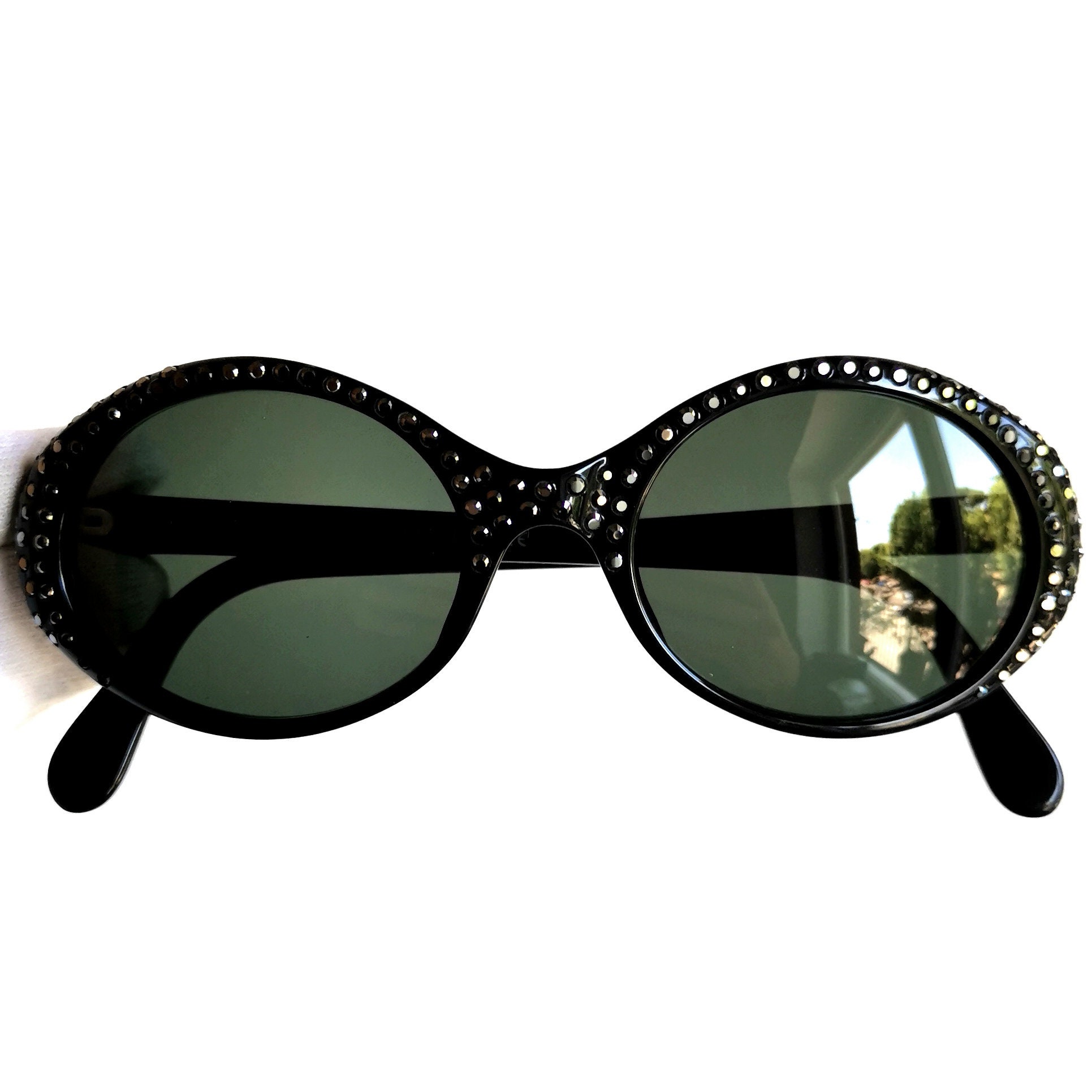ARMANI Vintage Sunglasses Black Silver Mirror Studs