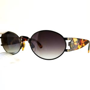 SERGIO TACCHINI vintage sunglasses rare oval gunmetal gray tortoise brown 1020-S frame  Tupac Migos designer Rihanna 90s black lenses