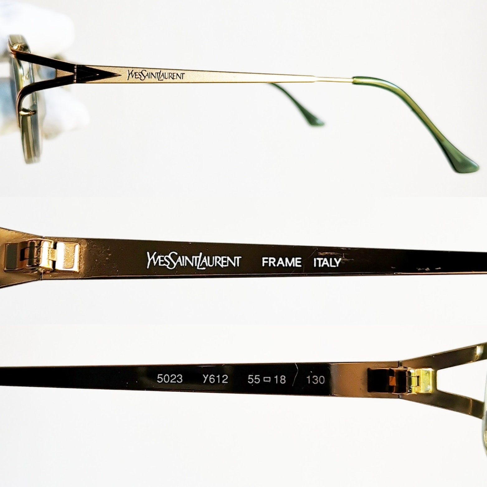 YVES SAINT LAURENT Vintage Sunglasses Clear Gold Green Blue Cateye