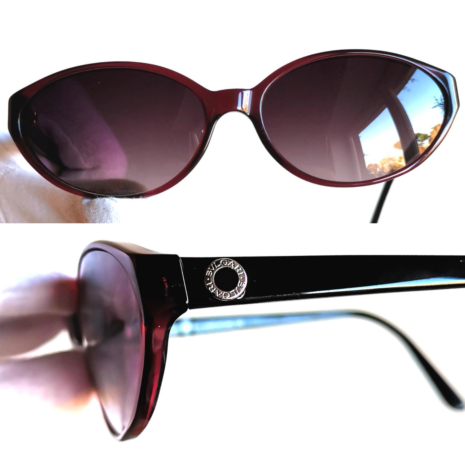 BVLGARI Vintage Sunglasses Oval Cateye Small Purple Black Silver