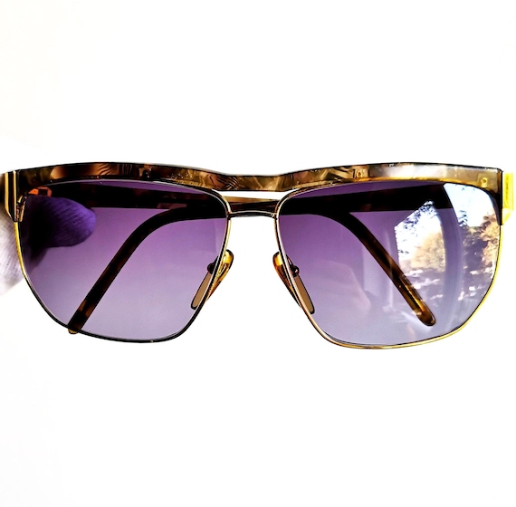 LANCETTI Vintage Sunglasses Square Aviator Gold Brown Tank 