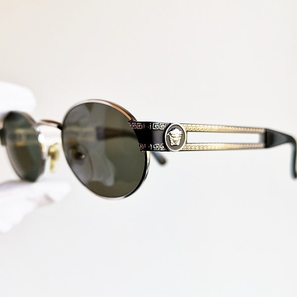 VERSACE vintage sunglasses rare black oval round silver greek key medusa Gianni S68 Tupac Master P 90s frame new NOS Migos 2Chainz Rihanna