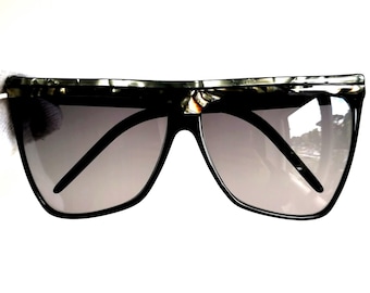 LAURA BIAGIOTTI Vintage sunglasses square mask oversize black white Cindy Crawford 80s 90s