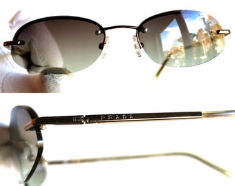 PRADA Vintage Sunglasses Rimless Oval Bronze Copper Small VPR52D