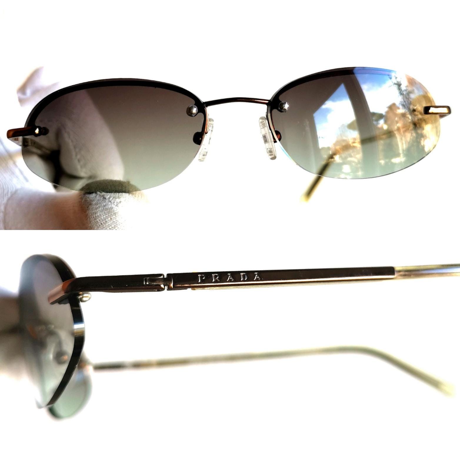 PRADA Vintage Sunglasses Rimless Oval Bronze Copper Small VPR52D 