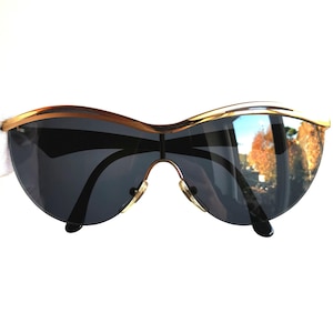 FENDI vintage Sunglasses cateye mask gold black FF monogram oval rimless half rim FS166 wrap frame Rihanna Lady Gaga Bella Hadid new NOS 90s