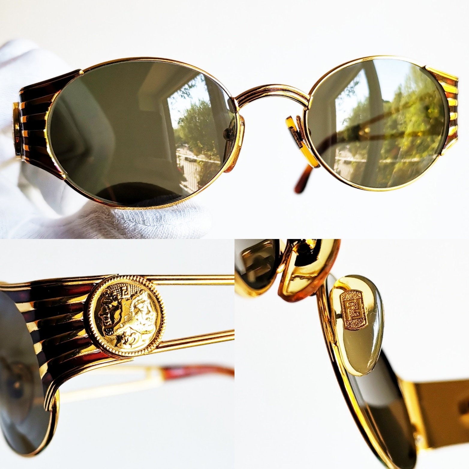 【正規品質保証】 FENDI Vintage Tupac Round FS300 Gold Oval Rare Sunglasses 小物