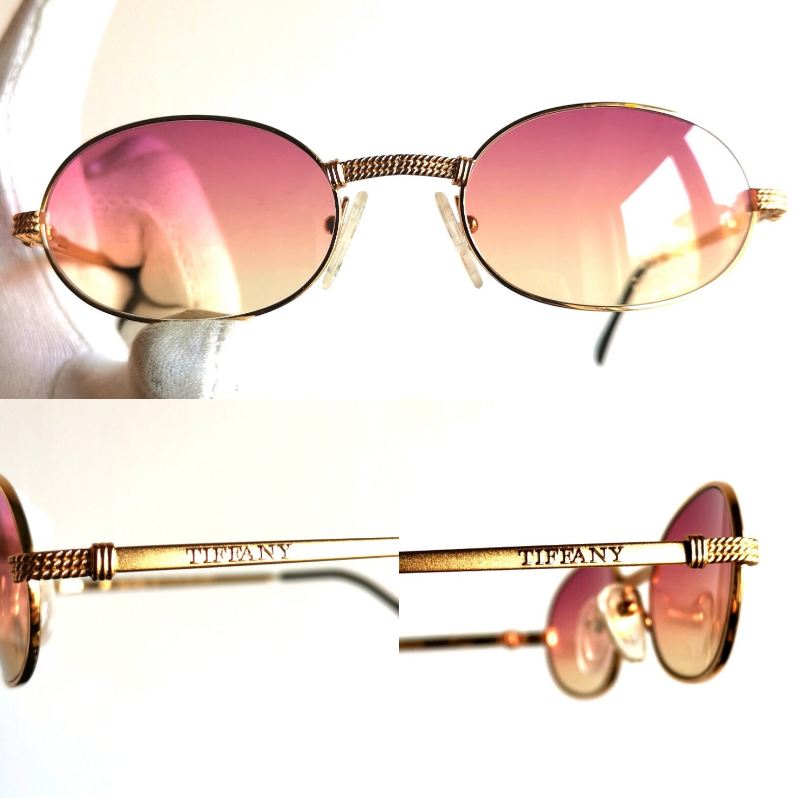 TIFFANY Vintage Sunglasses 23kt Gold Plated Oval Bayonetta Frame