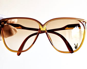 PLAYBOY oversize Sunglasses vintage orange gold bunny yellow 4612 square clear lens wrap frame cateye mask diva rare Rihanna new NOS 80s 70s