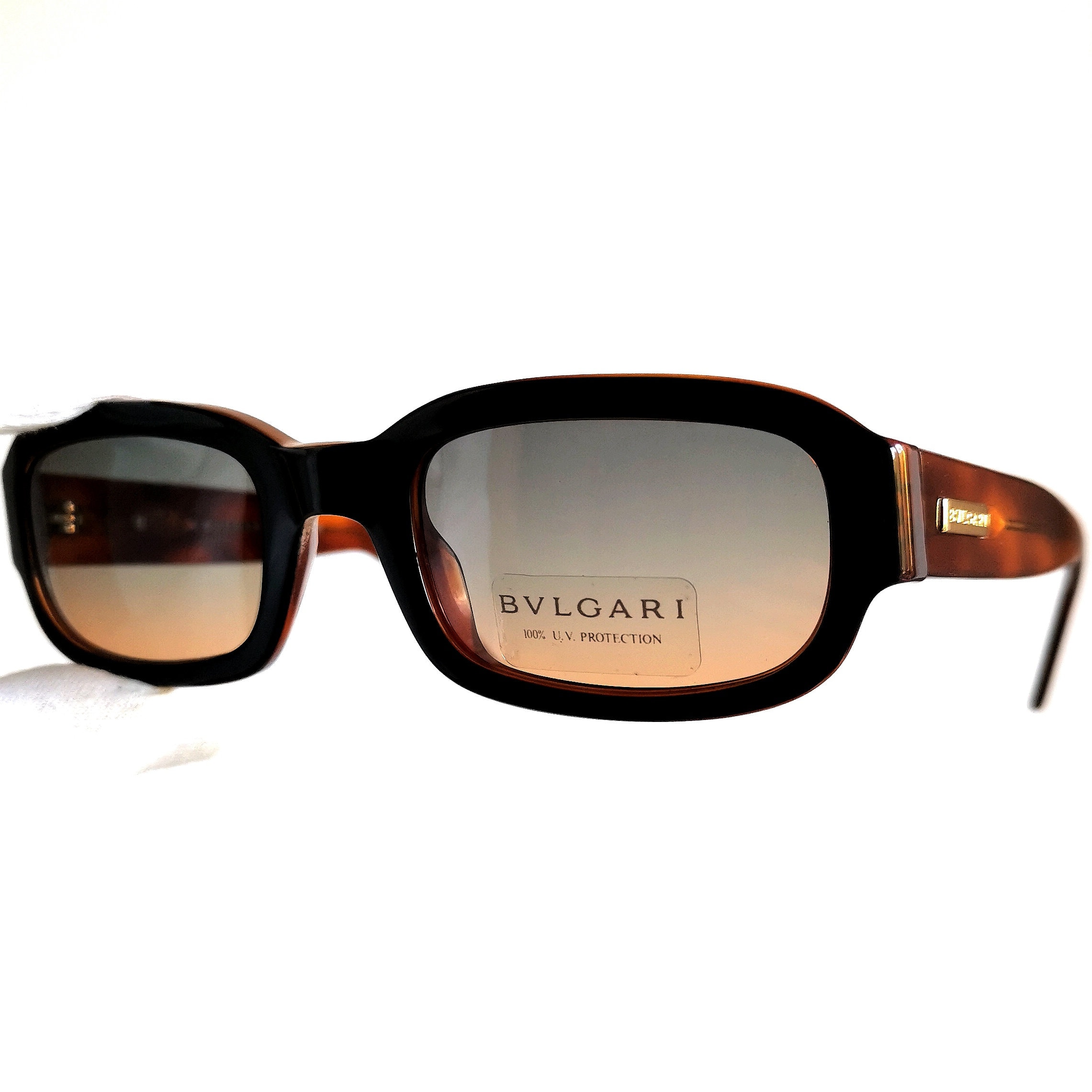 BVLGARI Vintage Sunglasses Oval Rectangular Tortoise Brown  display picture 3