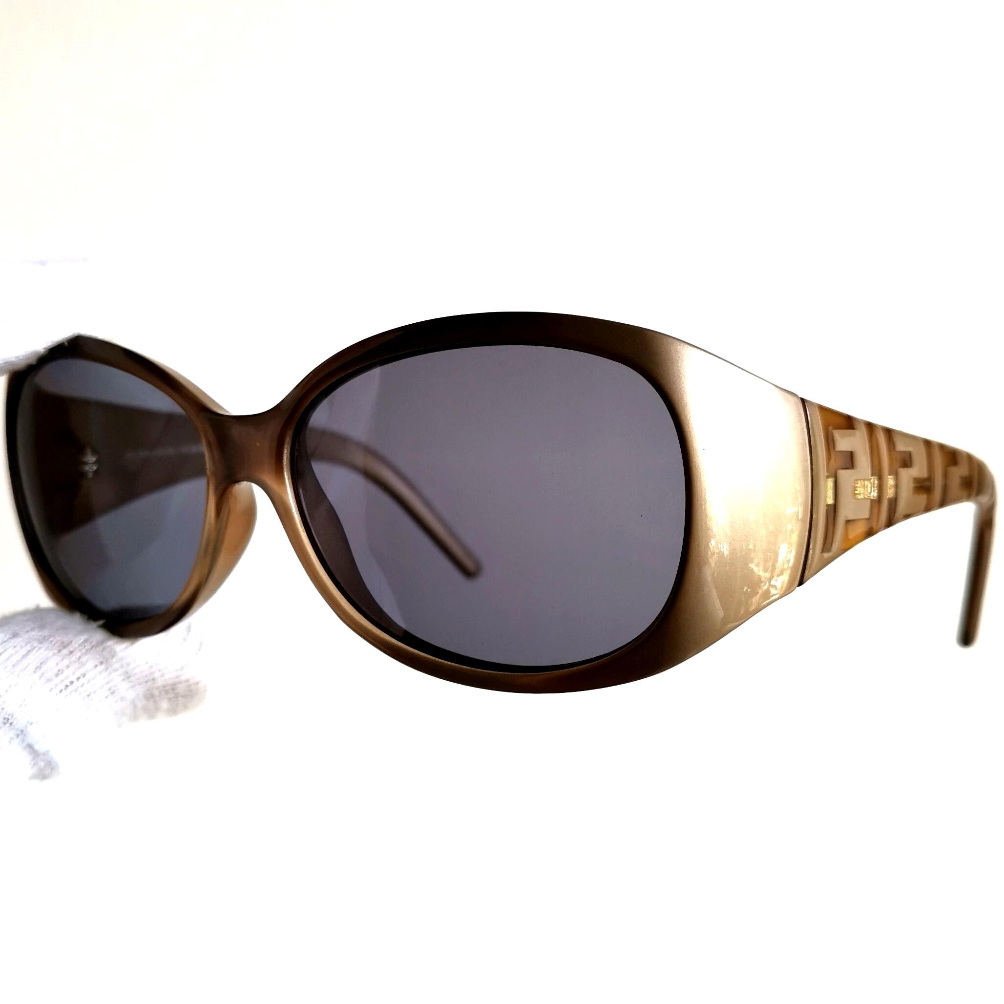 FENDI Vintage Sunglasses FF Monogram Pattern Golden Oval FS407
