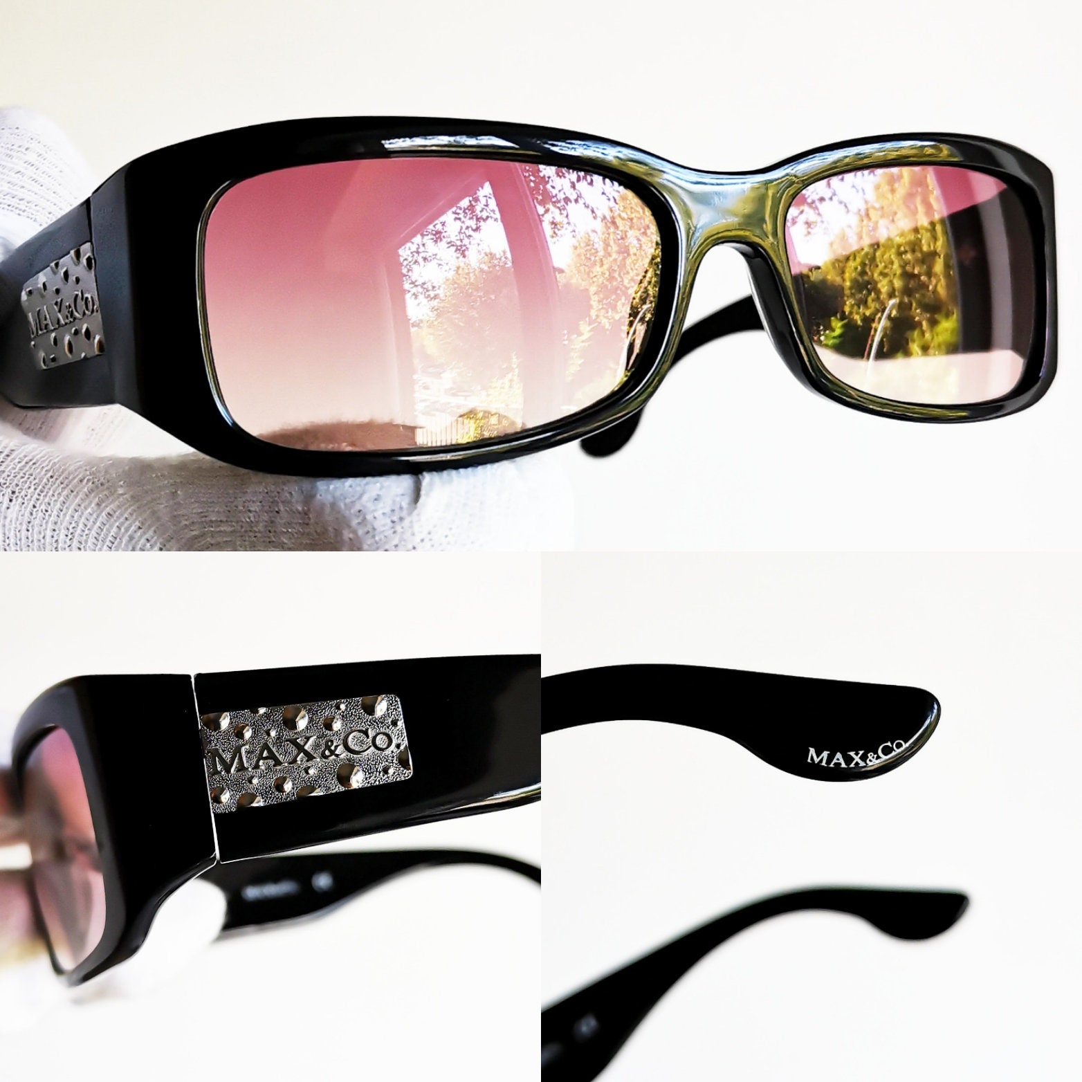 MAX&CO Vintage Sunglasses Square Rectangular Black 5/S 90s 