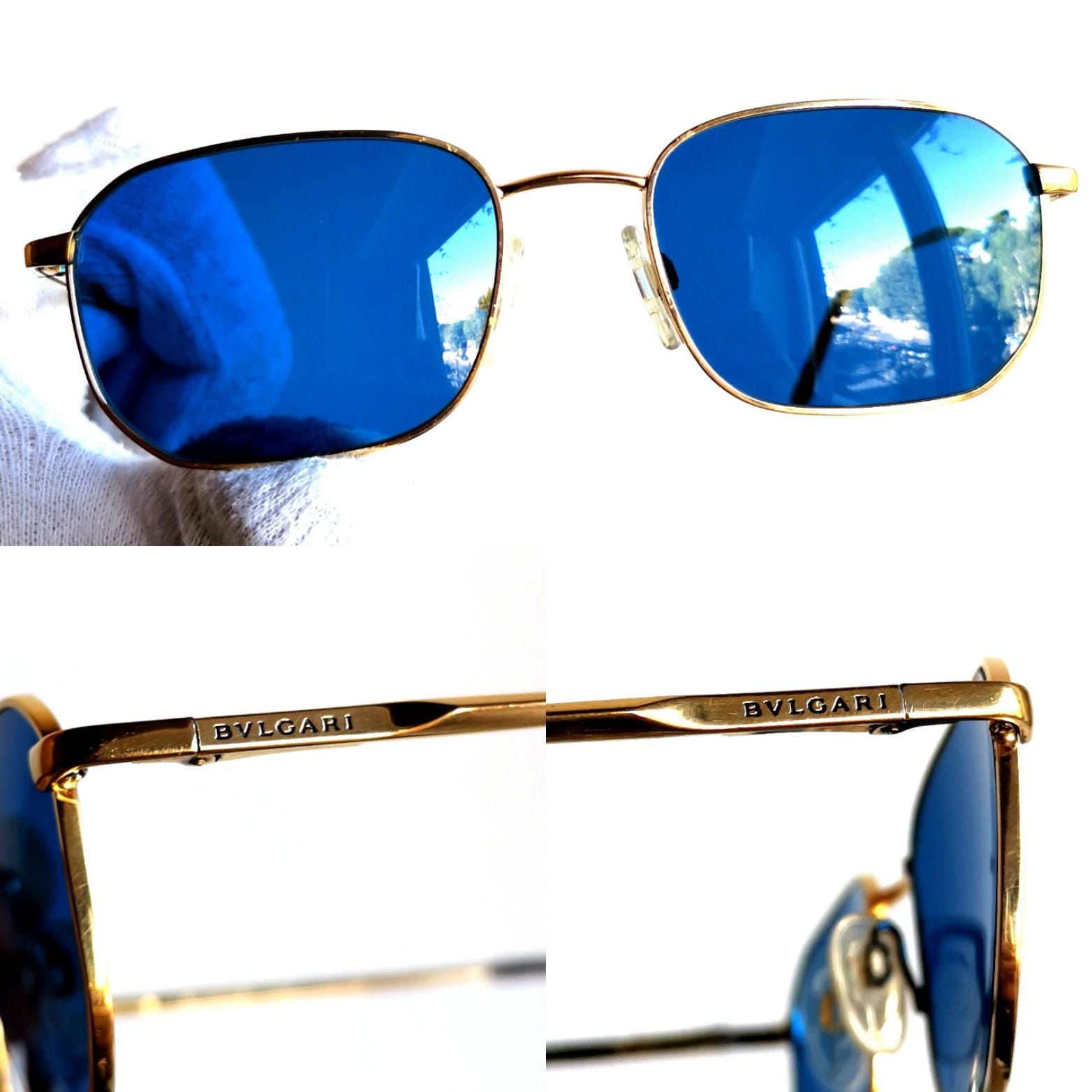 BVLGARI Vintage Sunglasses Oval Gold Squared Aviator 109 Bayonetta