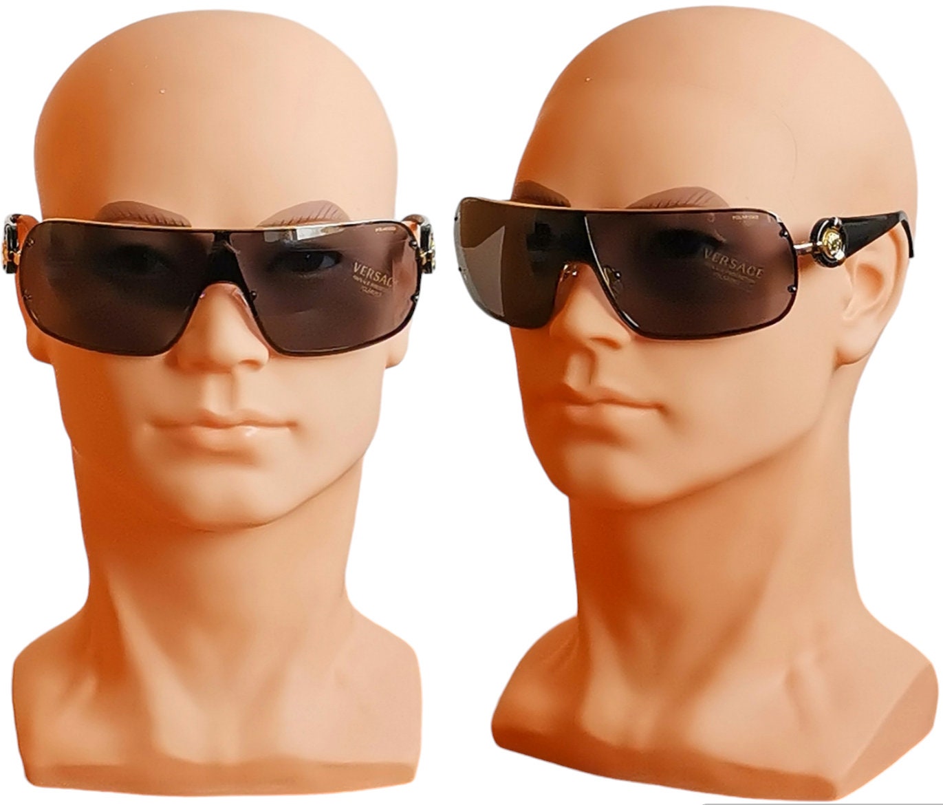 VERSACE Vintage Sunglasses Black Gold Medusa Square Rimless