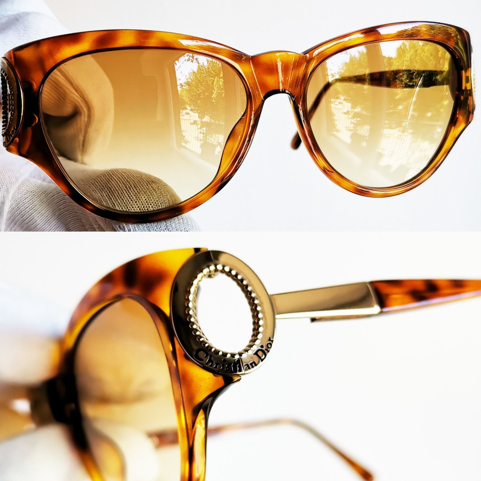 DIOR Vintage Sunglasses Tortoise Brown Gold Ring Frame Oversize