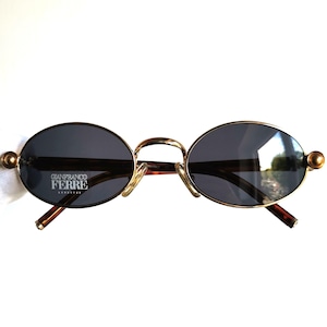 FERRE vintage Sunglasses oval gold brown white rhinestones Gianfranco GFF354/S 2Chainz Migos Rihanna Lady Gaga Bella Hadid 90s frame new NOS