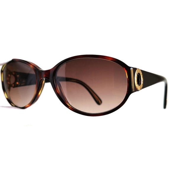 BVLGARI Vintage Sunglasses Oval Tortoise Brown Black Gold Ring 423