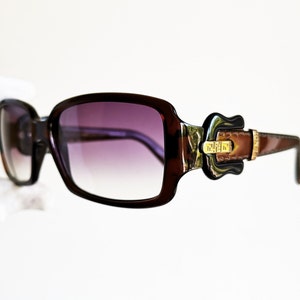 FENDI vintage Sunglasses rare square mask black brown gold monogram Rihanna Lady Gaga wrap belt buckle guitar frame FS383 purple lens y2k