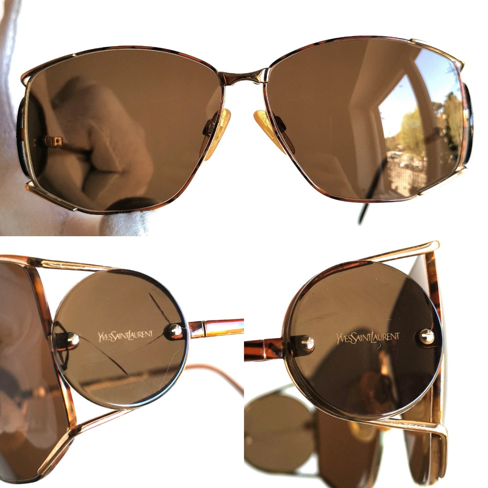 YVES SAINT LAURENT Vintage Ysl Sunglasses Squared Aviator Gold