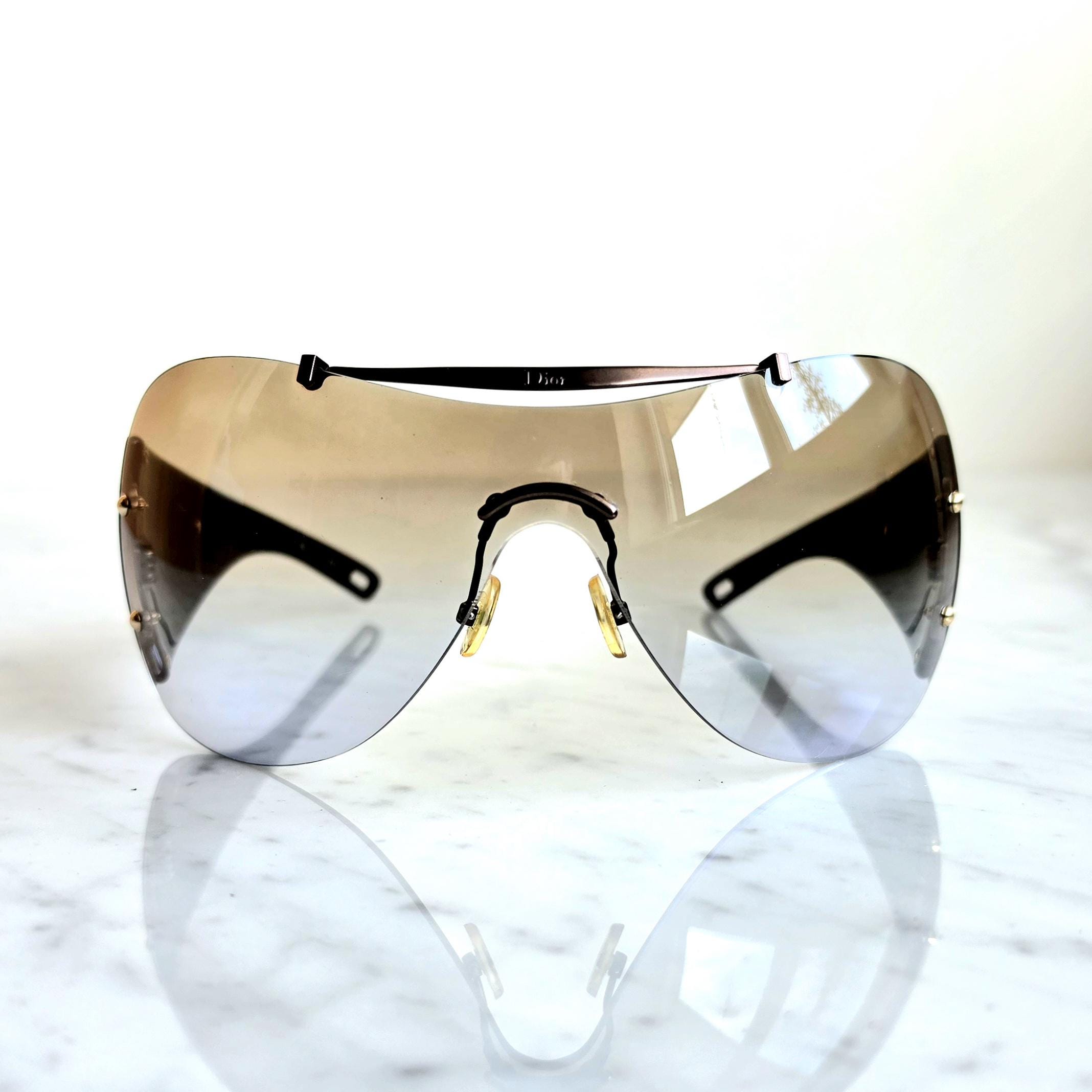 DIOR Diorito 1 Vintage Sunglasses Brown Gold Wrap Rimless